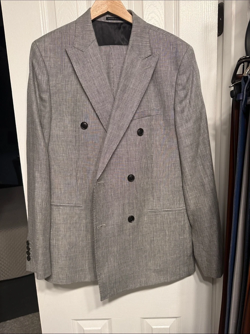 Reiss Light Gray Double-Breasted Textured Suit Blazer